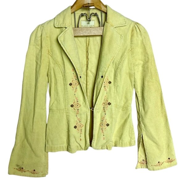 Vintage Blanc Noir Kharma Yellow Corduroy Jacket Floral Embroidery Small - Picture 1 of 6